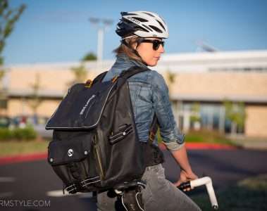 wearing the Showers Pass Transit backpack
